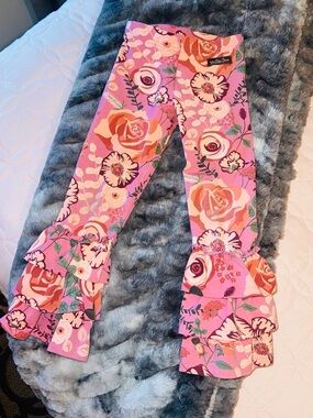 Matilda Jane Pink Floral Ruffle Leggings